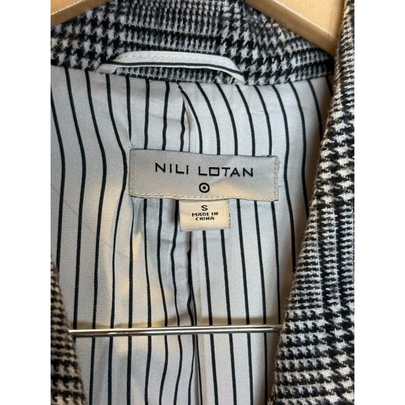 Nili Lotan Women's Size S Black White Plaid Double Breasted Overcoat - Picture 9 of 10